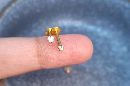 16G Rose Gold White Opal Stone Piercing 2mm 2.5mm Cultured Opal Labret StudTragus Helix Cartilage Nose PiercingInternal threadFlat Back