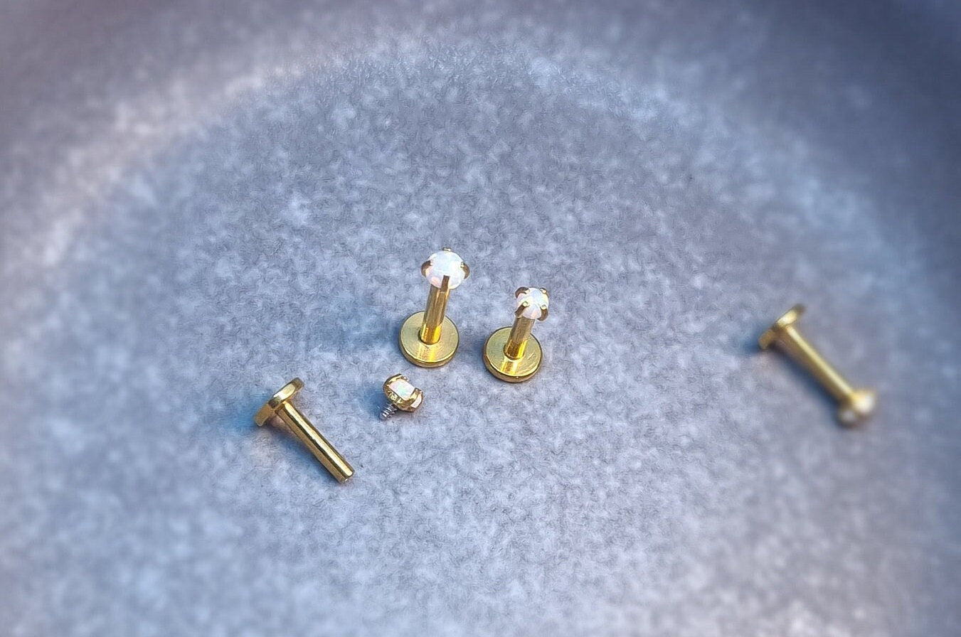 16G Rose Gold White Opal Stone Piercing 2mm 2.5mm Cultured Opal Labret StudTragus Helix Cartilage Nose PiercingInternal threadFlat Back